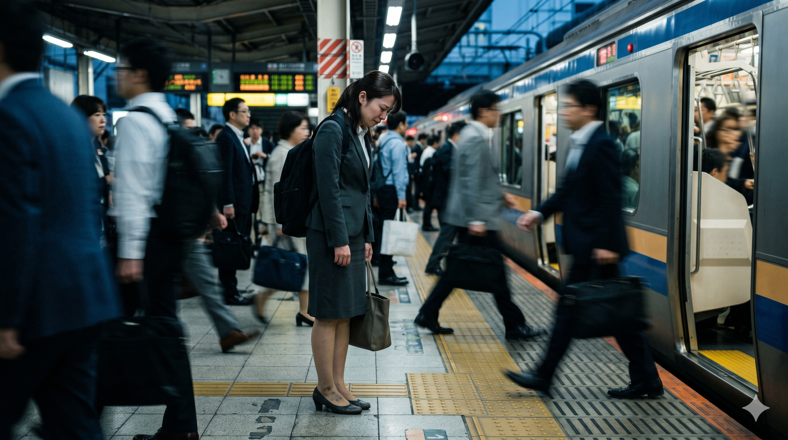 朝、駅のホームで足が動かない。それは心が叫ぶ限界のサインであり、退職代行という非常階段を使っていい証拠です